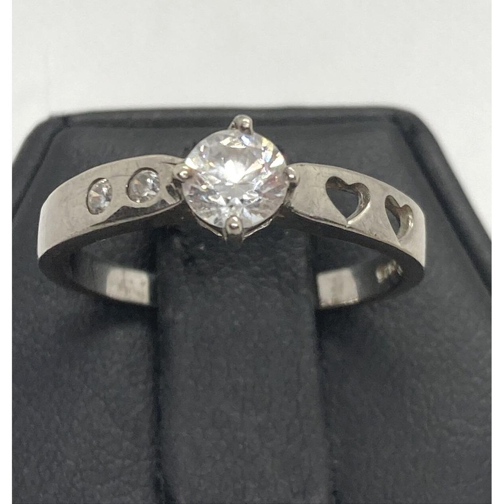 Vintage Round CZ Solitaire Band Ring Size 7.25 Sterling Silver 925 Dainty 2g